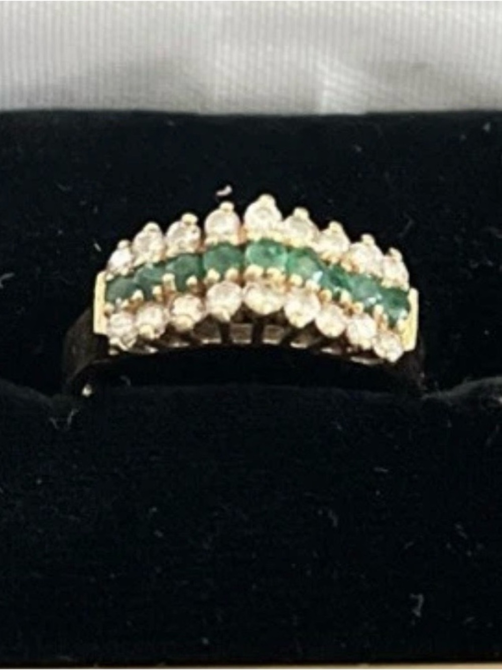 Vintage 1970s 14K Gold Emerald & Diamond Ring Size 6.5